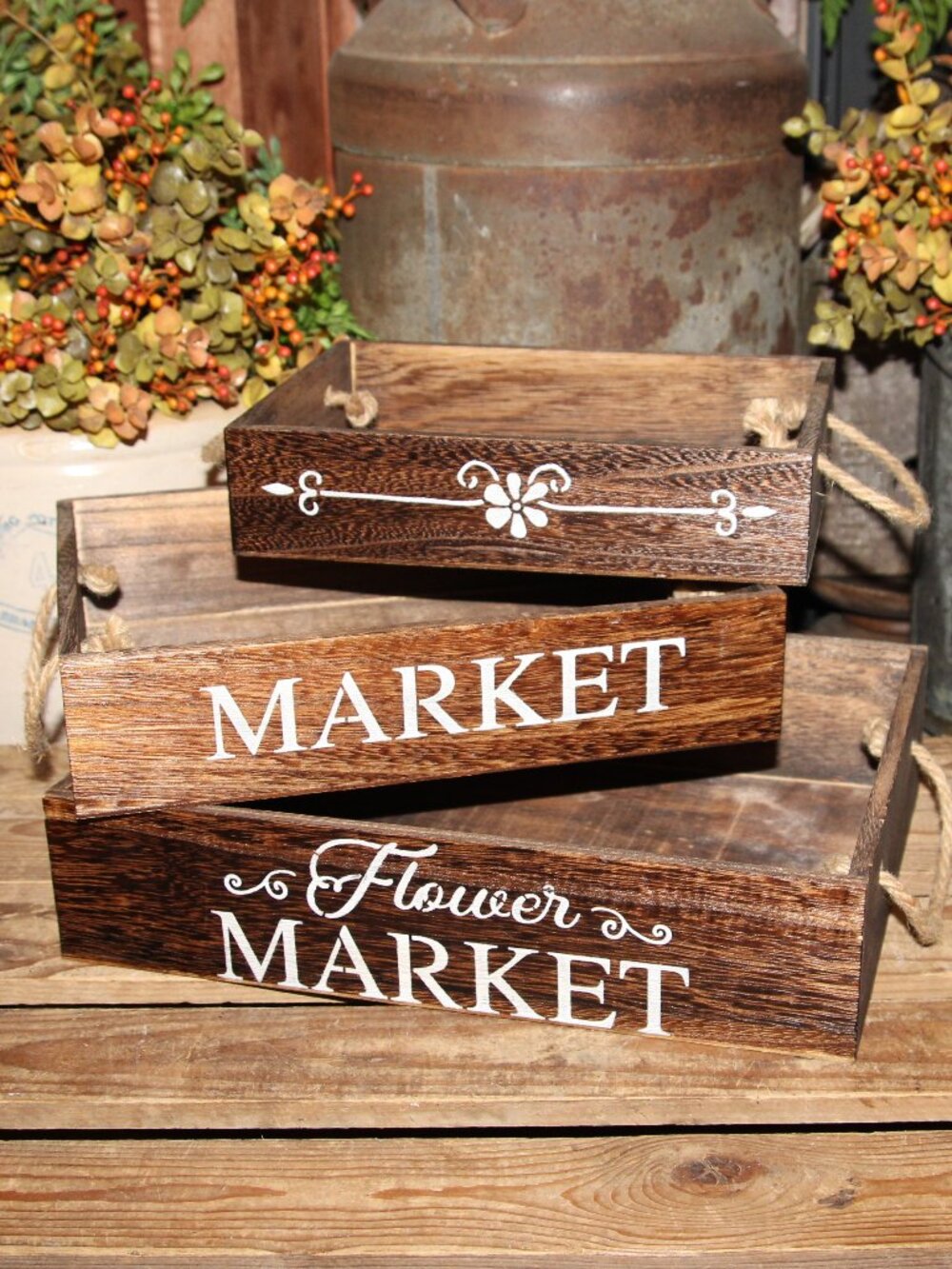 NEW 3 Piece French Country Farmhouse FLOWER MARKET Nesting Crate Boxes Trays
